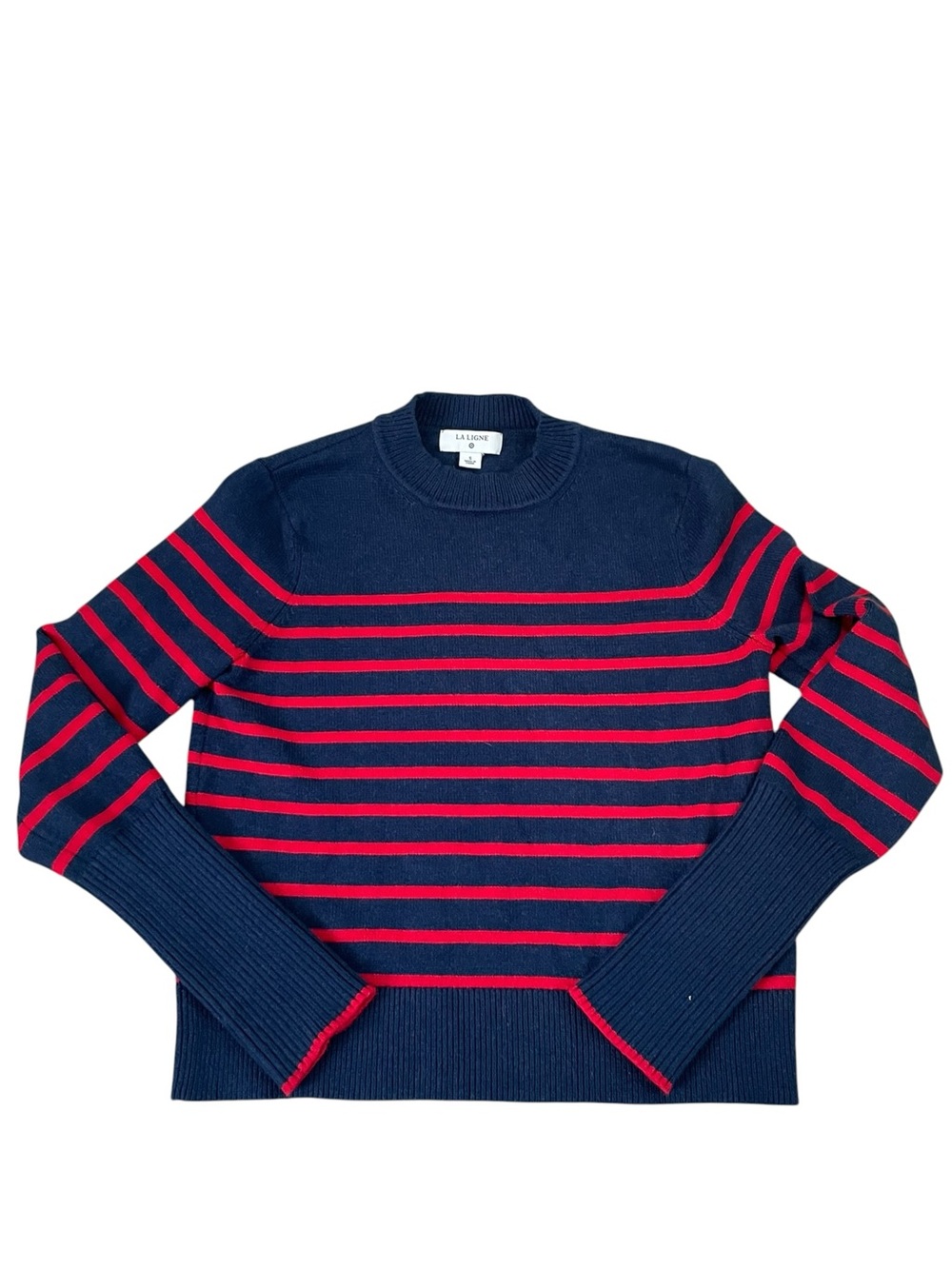 La Ligne x Target Cashmere Blend Striped Crewneck Sweater Navy & Red Knit Sz S